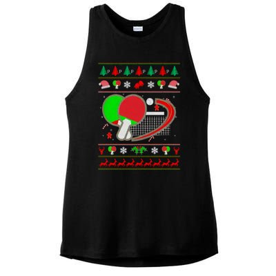 Table Tennis Ugly Christmas Ladies PosiCharge Tri-Blend Wicking Tank