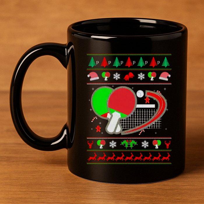Table Tennis Ugly Christmas 11oz C Handle Ceramic Mug