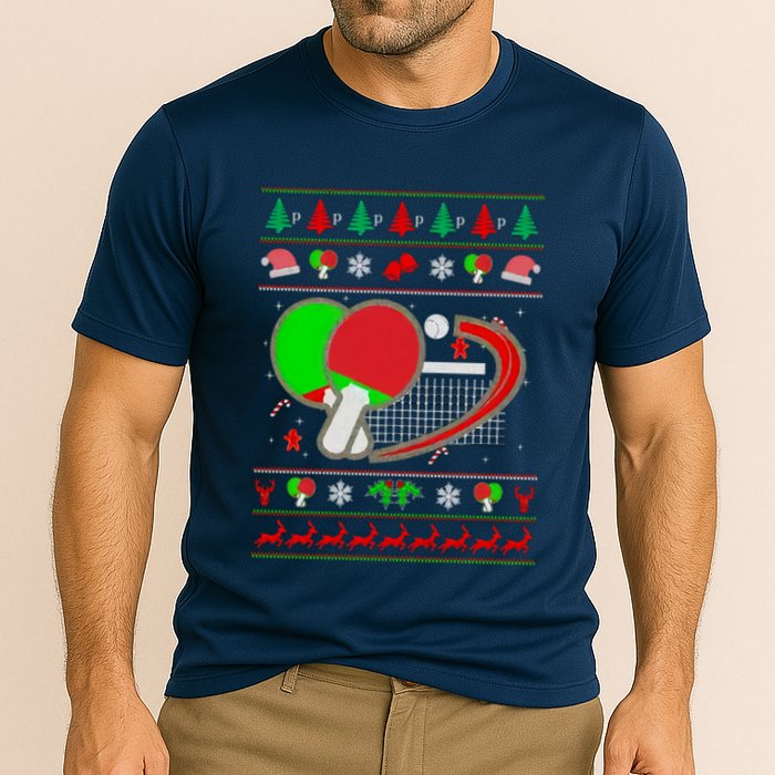Table Tennis Ugly Christmas Cooling Performance Crew T-Shirt