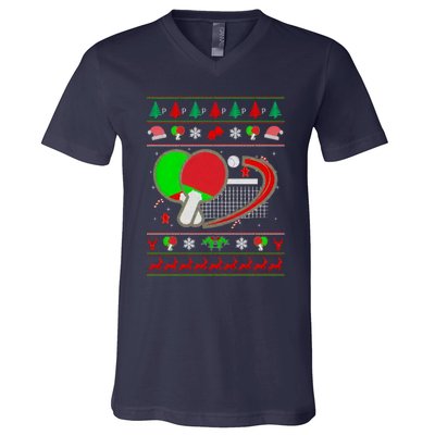 Table Tennis Ugly Christmas V-Neck T-Shirt