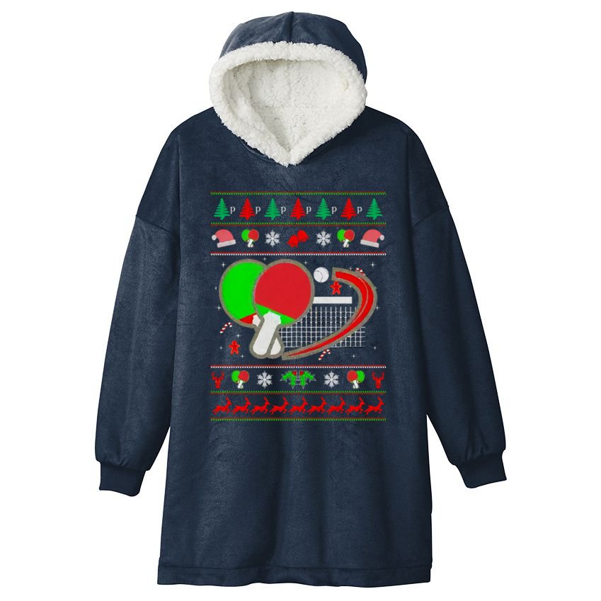 Table Tennis Ugly Christmas Hooded Wearable Blanket