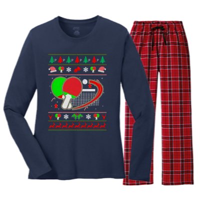 Table Tennis Ugly Christmas Women's Long Sleeve Flannel Pajama Set 