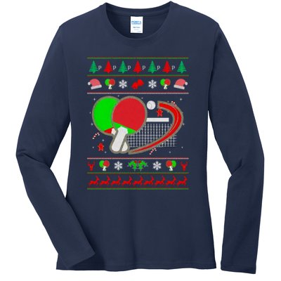 Table Tennis Ugly Christmas Ladies Long Sleeve Shirt