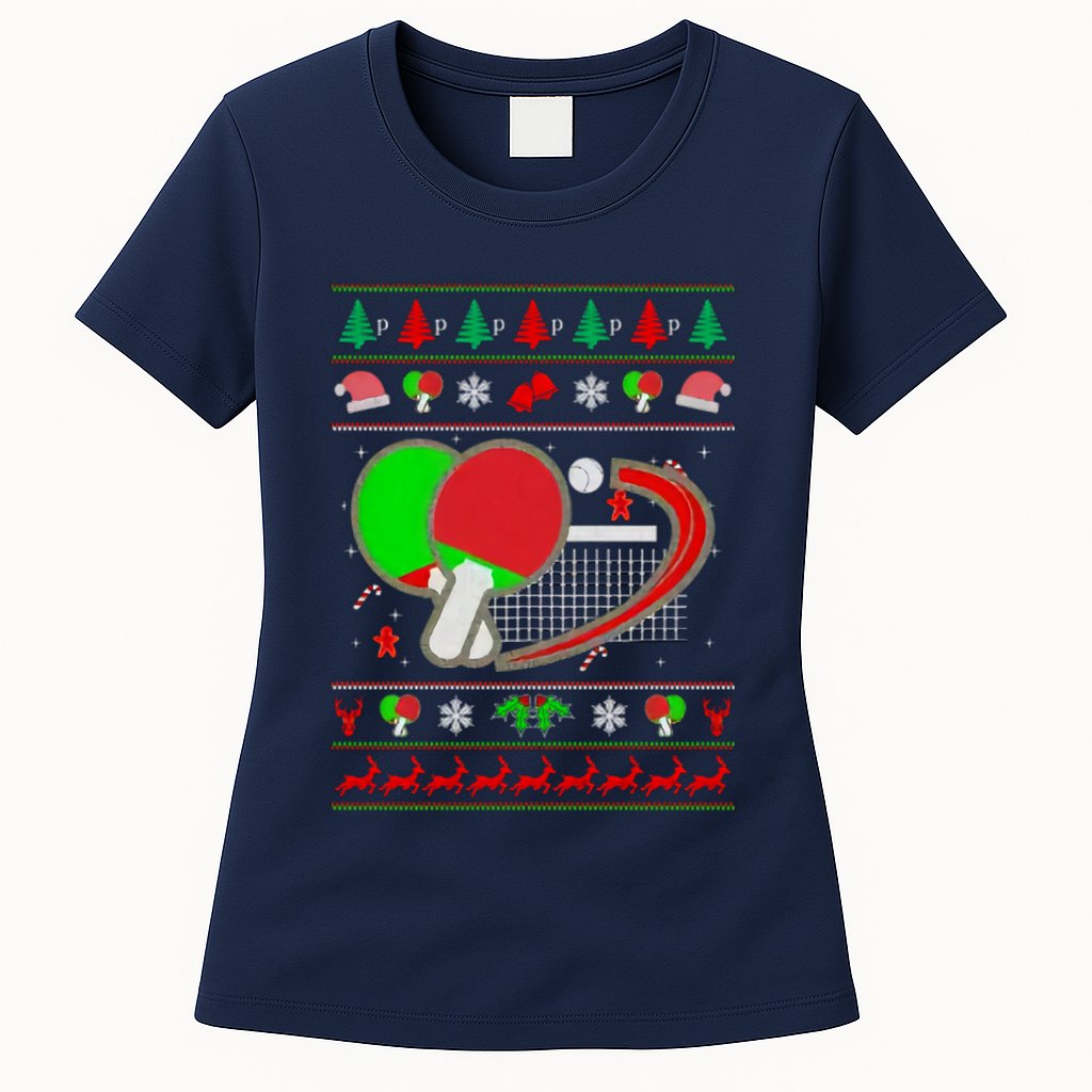 Table Tennis Ugly Christmas Womens T-Shirt