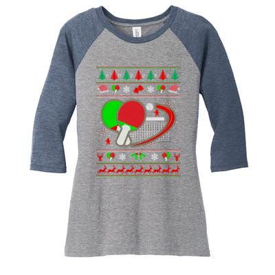 Table Tennis Ugly Christmas Women's Tri-Blend 3/4-Sleeve Raglan Shirt