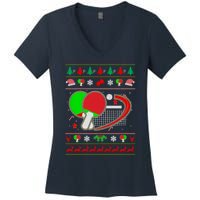 Table Tennis Ugly Christmas Women's V-Neck T-Shirt