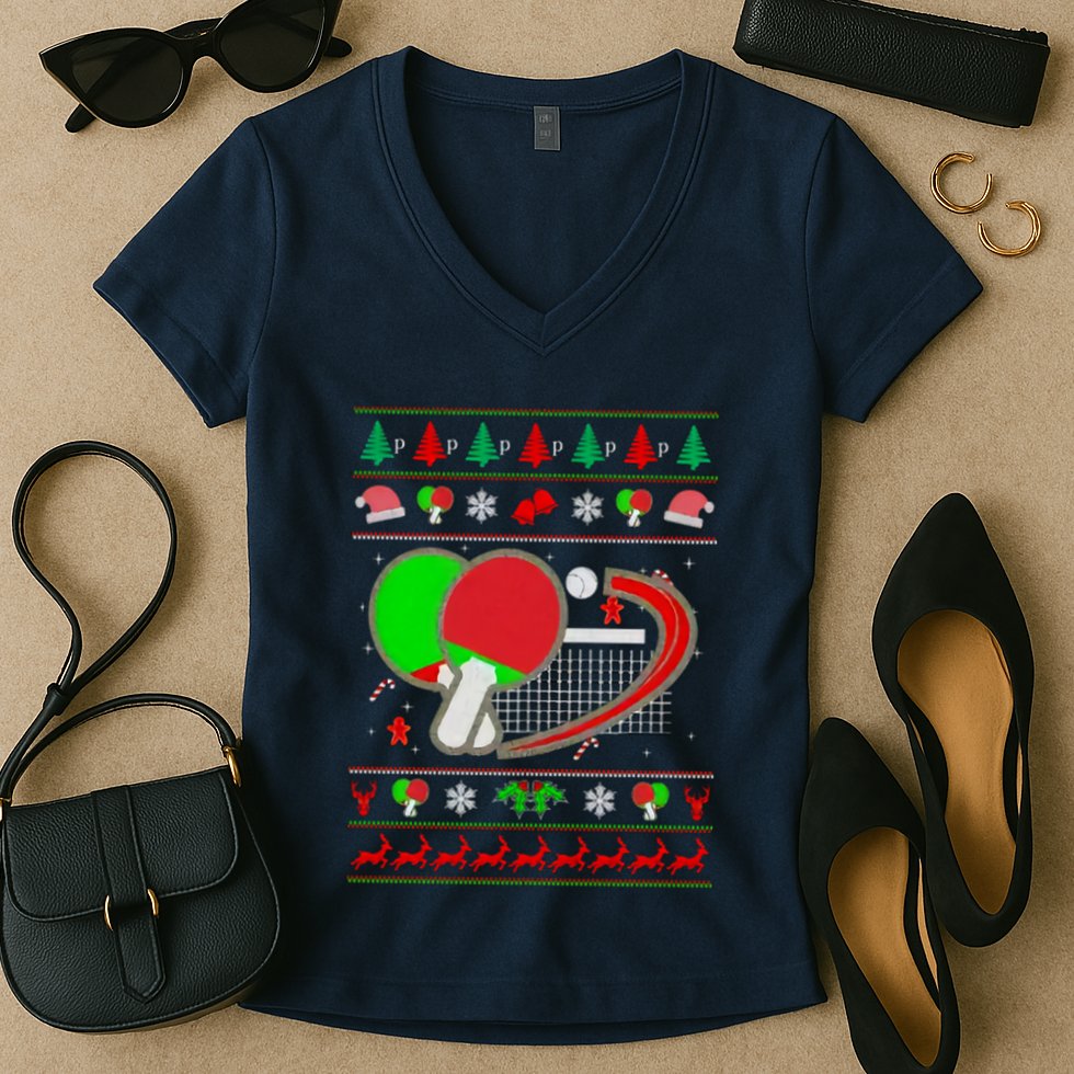 Table Tennis Ugly Christmas Women's V-Neck T-Shirt