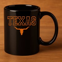 Texas TX USA Bull America Font 11oz C Handle Ceramic Mug