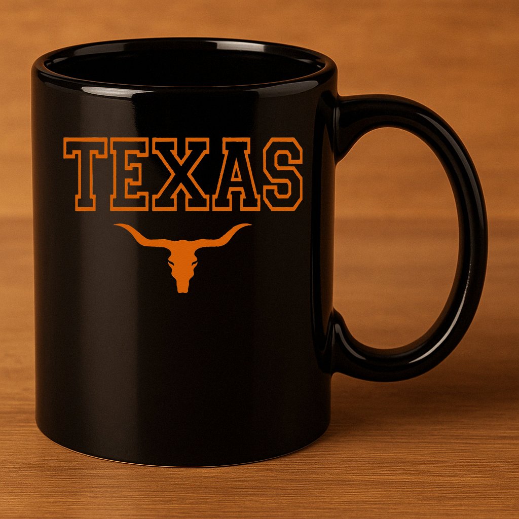 Texas TX USA Bull America Font 11oz C Handle Ceramic Mug