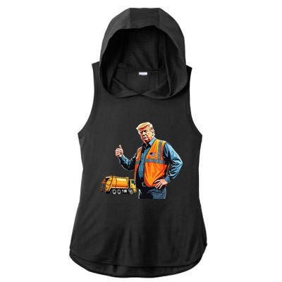 Trump Thumbs Up Garbage Truck Worker American Flag Vest Ladies PosiCharge Tri-Blend Wicking Draft Hoodie Tank