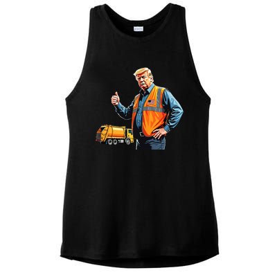 Trump Thumbs Up Garbage Truck Worker American Flag Vest Ladies PosiCharge Tri-Blend Wicking Tank