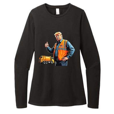 Trump Thumbs Up Garbage Truck Worker American Flag Vest Womens CVC Long Sleeve Shirt