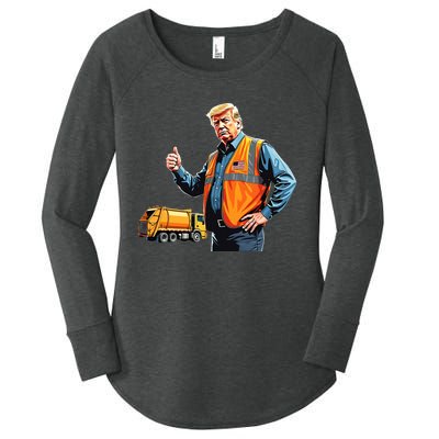 Trump Thumbs Up Garbage Truck Worker American Flag Vest Women's Perfect Tri Tunic Long Sleeve Shirt