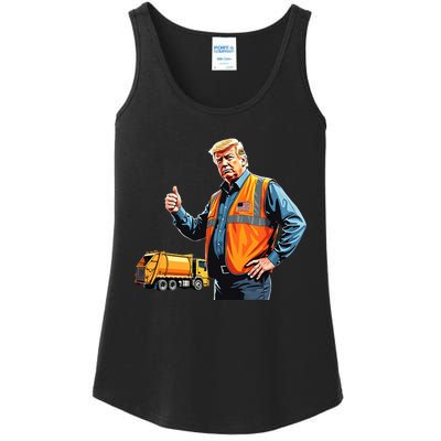 Trump Thumbs Up Garbage Truck Worker American Flag Vest Ladies Essential Tank