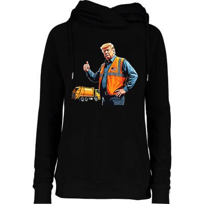 Trump Thumbs Up Garbage Truck Worker American Flag Vest Womens Funnel Neck Pullover Hood