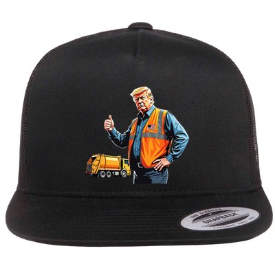 Trump Thumbs Up Garbage Truck Worker American Flag Vest Flat Bill Trucker Hat