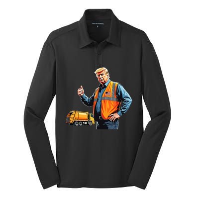 Trump Thumbs Up Garbage Truck Worker American Flag Vest Silk Touch Performance Long Sleeve Polo