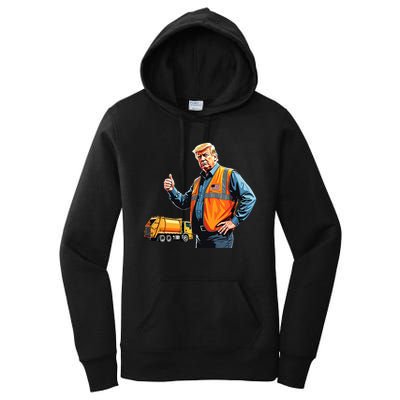 Trump Thumbs Up Garbage Truck Worker American Flag Vest Women's Pullover Hoodie