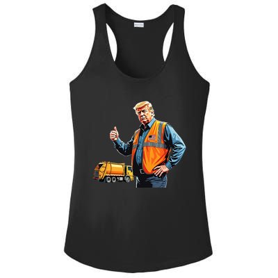 Trump Thumbs Up Garbage Truck Worker American Flag Vest Ladies PosiCharge Competitor Racerback Tank