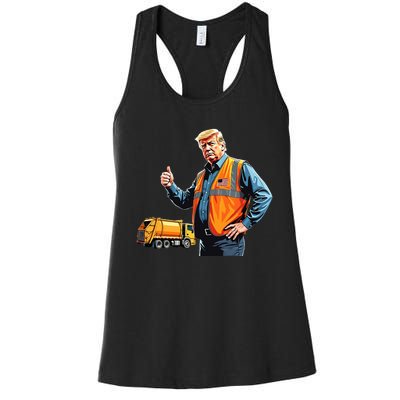 Trump Thumbs Up Garbage Truck Worker American Flag Vest Women's Racerback Tank