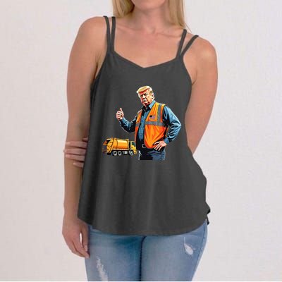 Trump Thumbs Up Garbage Truck Worker American Flag Vest Women's Strappy Tank