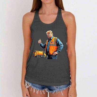 Trump Thumbs Up Garbage Truck Worker American Flag Vest Women's Knotted Racerback Tank