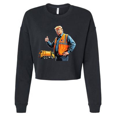 Trump Thumbs Up Garbage Truck Worker American Flag Vest Cropped Pullover Crew