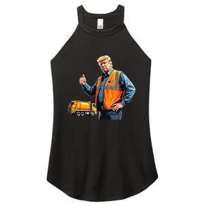 Trump Thumbs Up Garbage Truck Worker American Flag Vest Women's Perfect Tri Rocker Tank