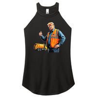 Trump Thumbs Up Garbage Truck Worker American Flag Vest Women's Perfect Tri Rocker Tank