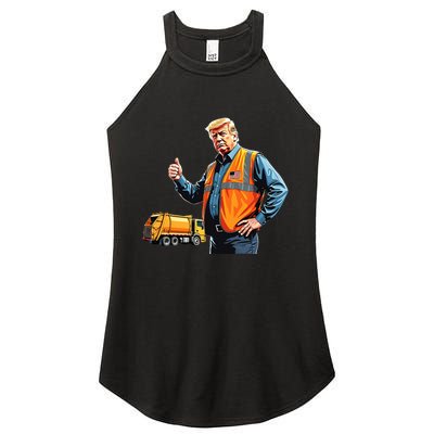 Trump Thumbs Up Garbage Truck Worker American Flag Vest Women's Perfect Tri Rocker Tank