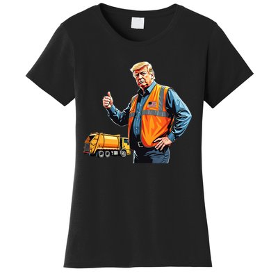 Trump Thumbs Up Garbage Truck Worker American Flag Vest Women's T-Shirt