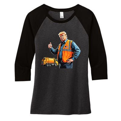 Trump Thumbs Up Garbage Truck Worker American Flag Vest Women's Tri-Blend 3/4-Sleeve Raglan Shirt