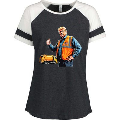 Trump Thumbs Up Garbage Truck Worker American Flag Vest Enza Ladies Jersey Colorblock Tee