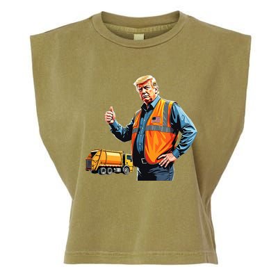 Trump Thumbs Up Garbage Truck Worker American Flag Vest Garment-Dyed Women's Muscle Tee