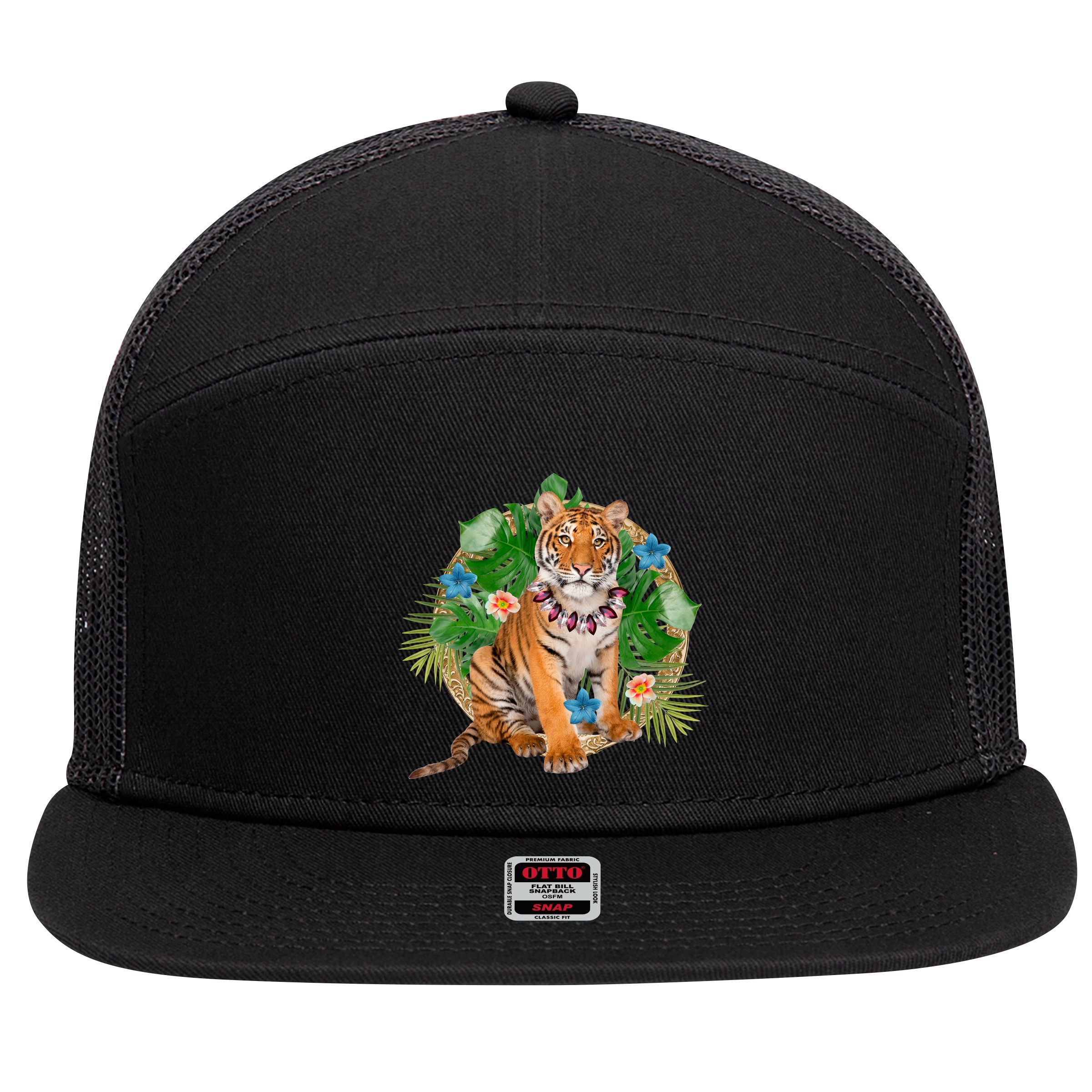Tropical Tiger Vacation 7 Panel Mesh Trucker Snapback Hat