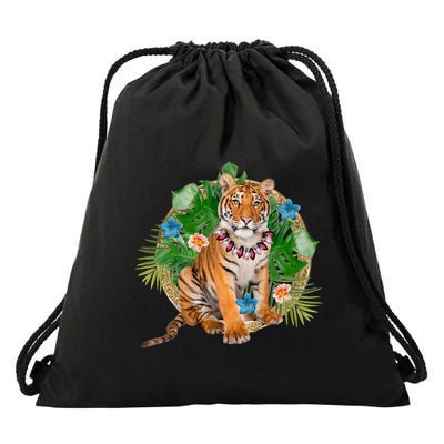 Tropical Tiger Vacation Drawstring Bag