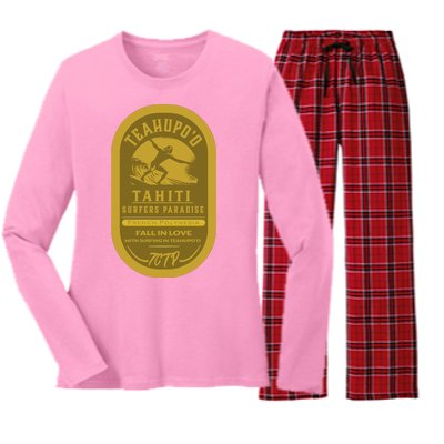 Teahupoo Tahiti Vintage Surf Label Women's Long Sleeve Flannel Pajama Set 