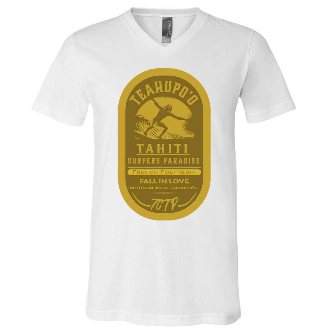 Teahupoo Tahiti Vintage Surf Label V-Neck T-Shirt