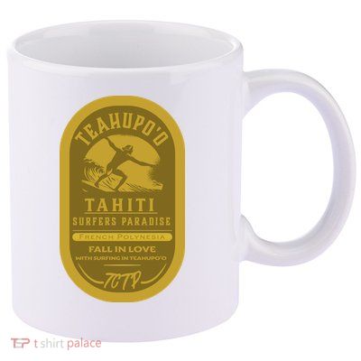 Teahupoo Tahiti Vintage Surf Label 11oz C Handle Ceramic Mug