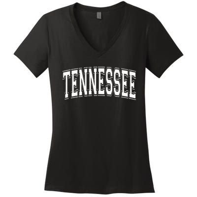 Tennessee Tn Vintage Style White Text Women's V-Neck T-Shirt