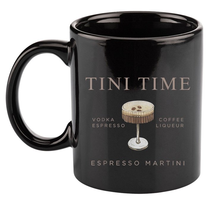 Tini Time Vodka Espresso Coffee Liqueur Espresso Martini 11oz C Handle Ceramic Mug