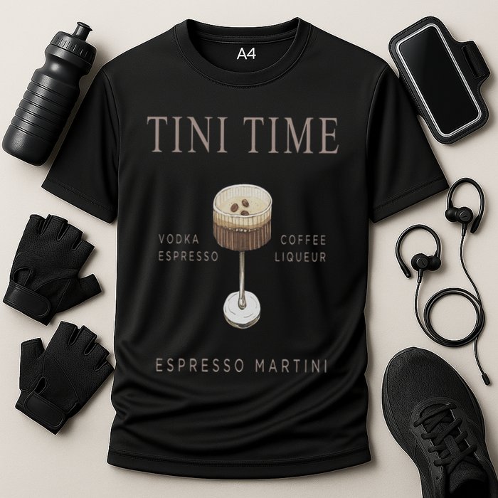 Tini Time Vodka Espresso Coffee Liqueur Espresso Martini Cooling Performance Crew T-Shirt