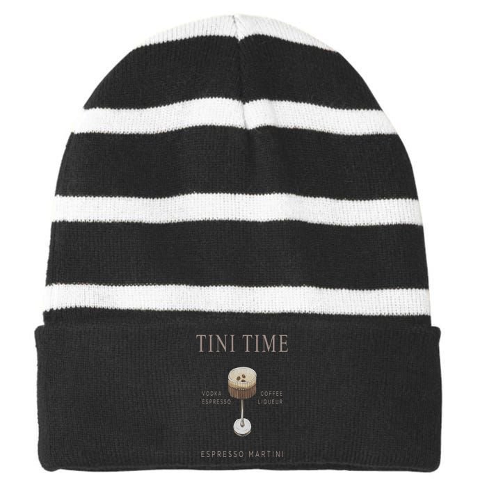 Tini Time Vodka Espresso Coffee Liqueur Espresso Martini Striped Beanie with Solid Band