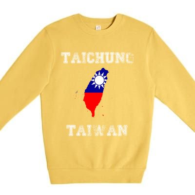 Taichung Taiwan Vintage Taiwan Flag Map Design Gift Premium Crewneck Sweatshirt