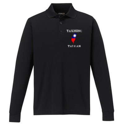 Taichung Taiwan Vintage Taiwan Flag Map Design Gift Performance Long Sleeve Polo