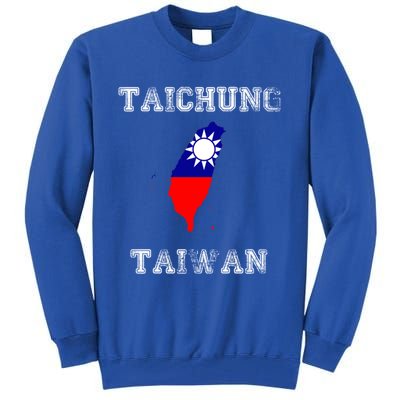 Taichung Taiwan Vintage Taiwan Flag Map Design Gift Tall Sweatshirt