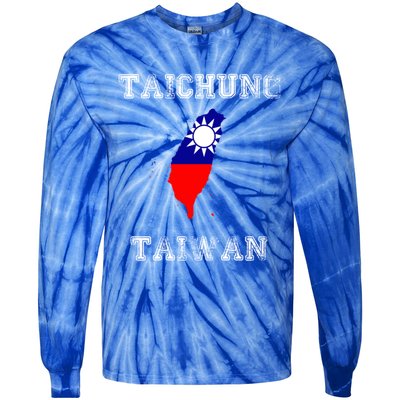 Taichung Taiwan Vintage Taiwan Flag Map Design Gift Tie-Dye Long Sleeve Shirt