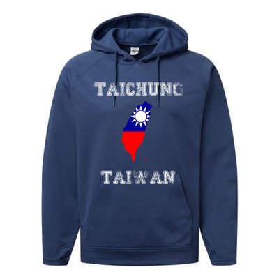 Taichung Taiwan Vintage Taiwan Flag Map Design Gift Performance Fleece Hoodie