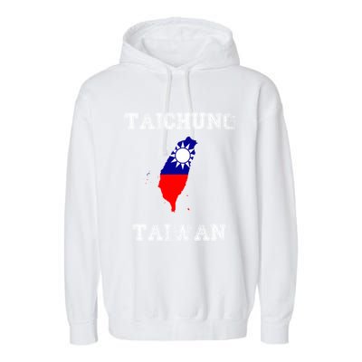 Taichung Taiwan Vintage Taiwan Flag Map Design Gift Garment-Dyed Fleece Hoodie