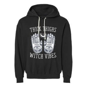 Thick Thighs Witch Vibes Halloween Garment-Dyed Fleece Hoodie